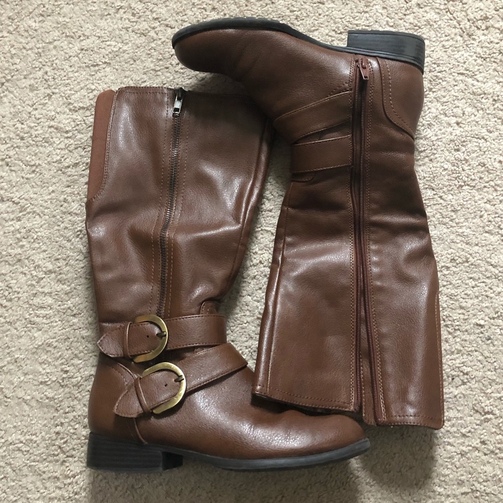 Brown Faux Leather Riding Boots- NEVER WORN!